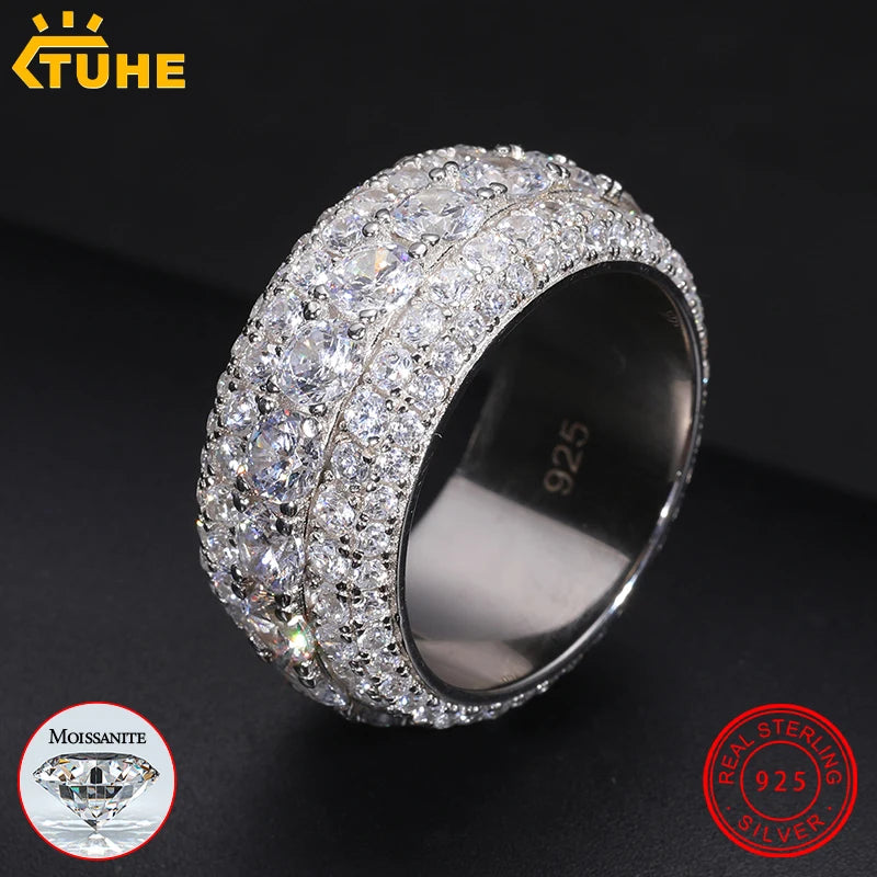 With Certificate Moissanite For Men Silver Rings