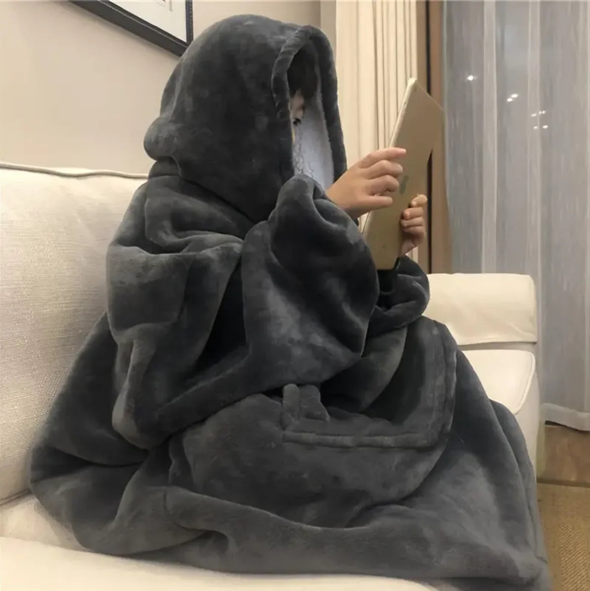 Reversible Oversized Hoodie Blanket Sherpa Fleece Sweatshirt