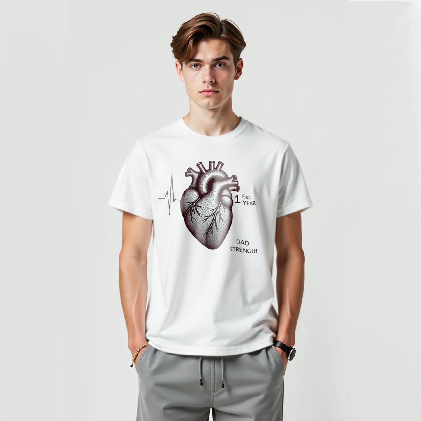 Men's Vintage Washed T-shirt Harajuku Classic Beating Heart Printed Short Sleeve 250G Cotton 2024 Summer Round Neck Top