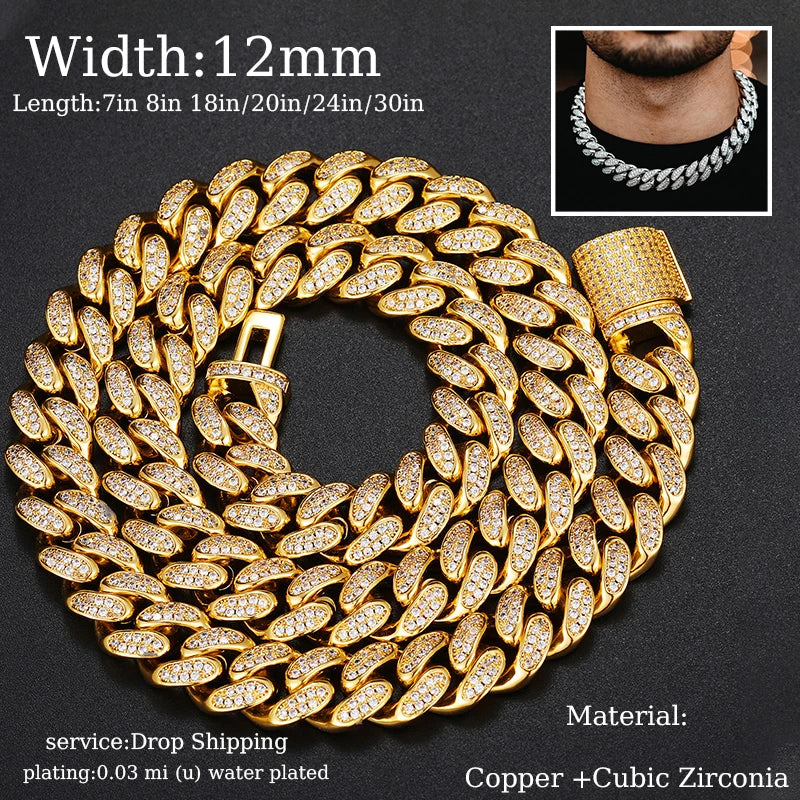 Full Cuban Chain Bling Necklaces Jewelry