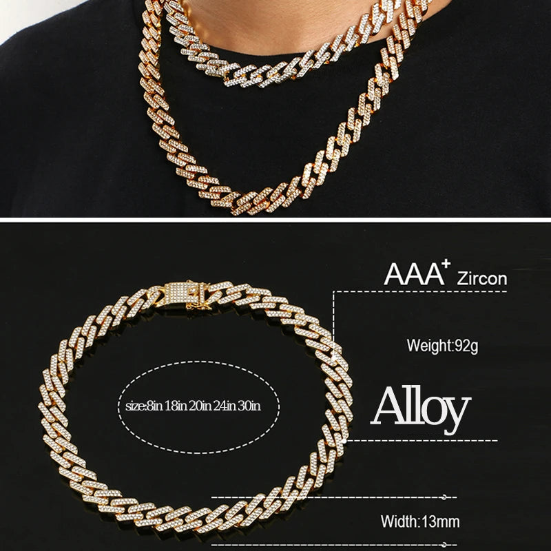 Full Cuban Chain Bling Necklaces Jewelry
