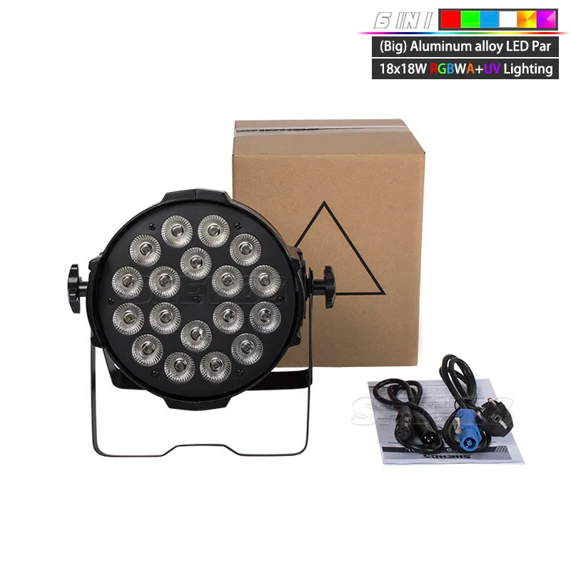 Aluminum Alloy LED Par 18x18W RGBWA+UV Lights 6in1 LED Lighting DMX512 Disco Light Professional Stage Dj Equipment Fast Shipping