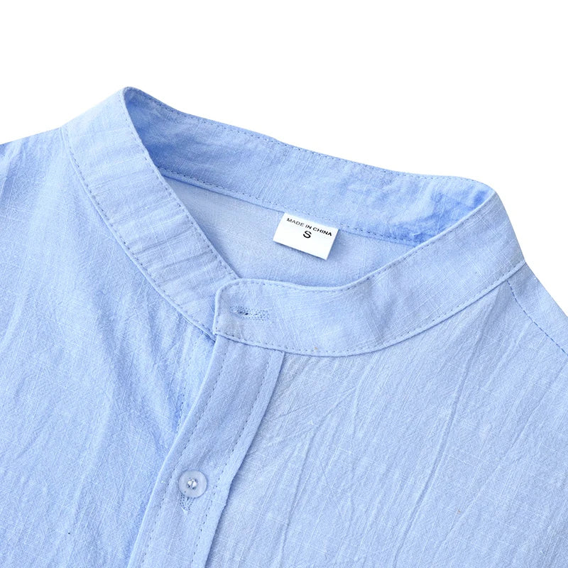 Men s Spring Autumn Casual T-shirts Long Sleeve Mock Neck Solid Color Button Up Shirt