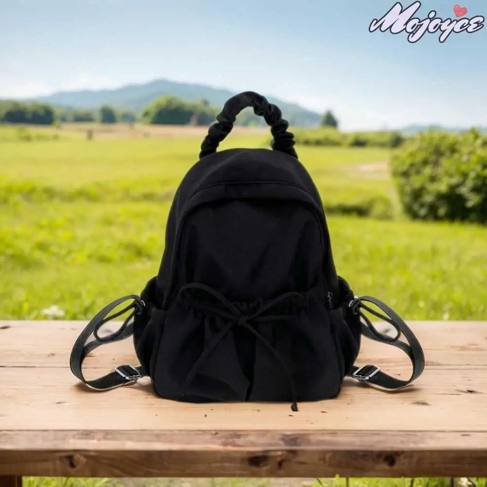 Women Pleated Book Schoolbag Solid Color Simple Student Backpack Large Capacity Travel Backpack Students Daily Backpack