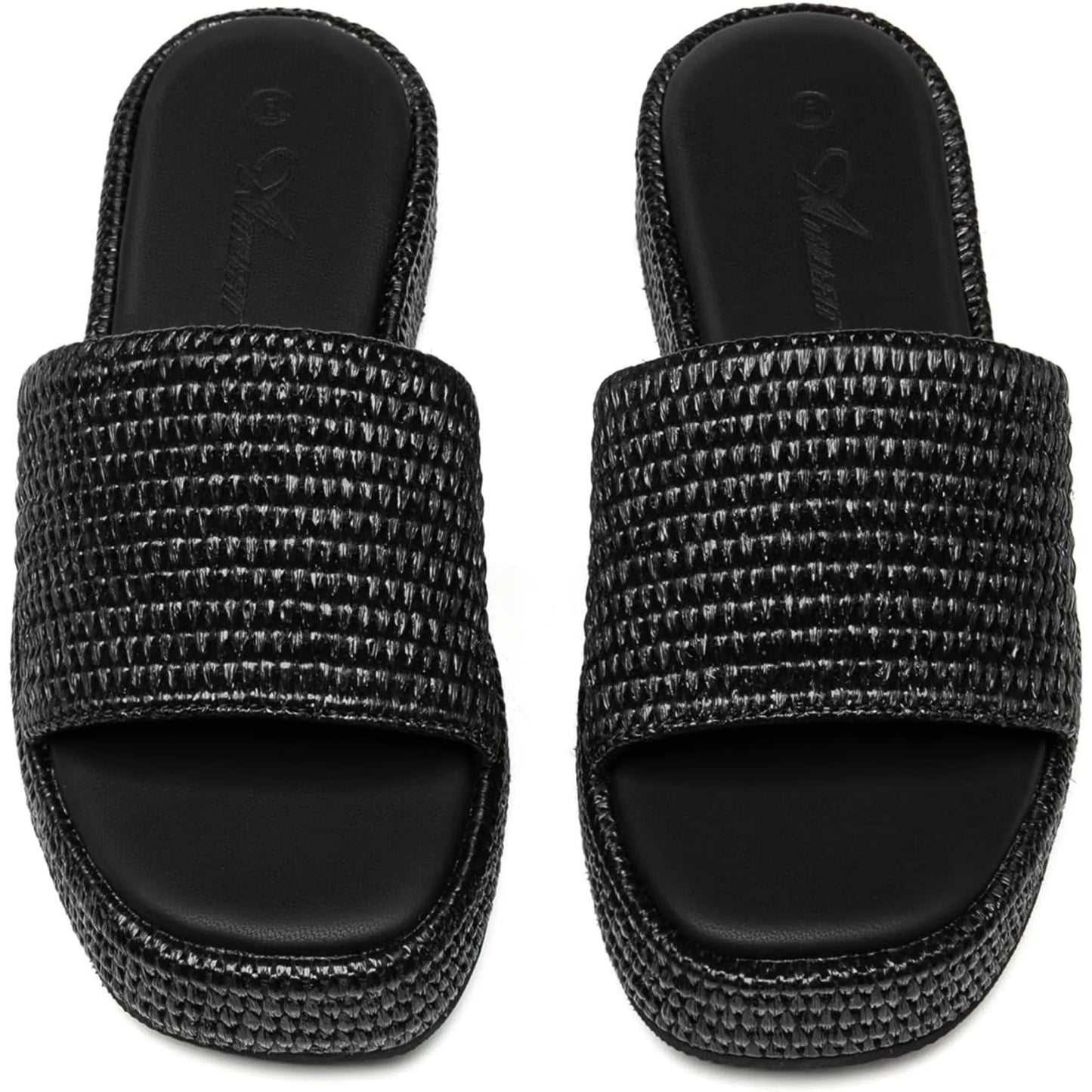 Athlefit Women's Platform Raffia Sandals Comfortable Open Toe Slip On Beach Slides Sandals for Summer Casual