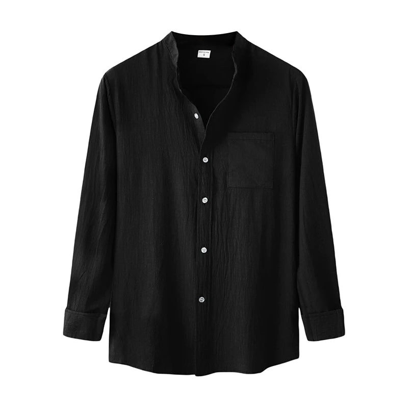Men s Spring Autumn Casual T-shirts Long Sleeve Mock Neck Solid Color Button Up Shirt