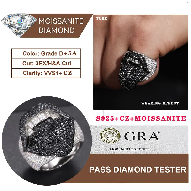 Mouth Rings Silver Moissanite For Men Jewelry