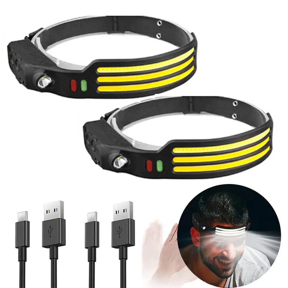 1/2Pcs USB Rechargeable Waterproof LED Headlamp Headlight Head Light Flashlight