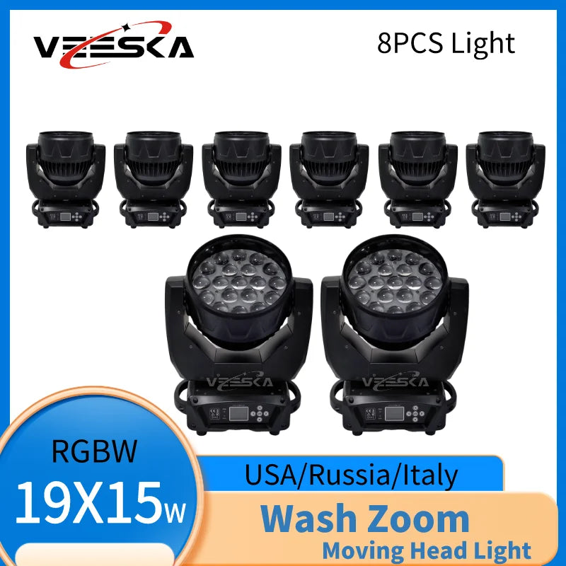 1-10PCS 19X15W Beam Wash Moving Head LED Zoom Lyre Wash Light RGBW Beam Effcect For Dj Light Wedding Party Show flight box