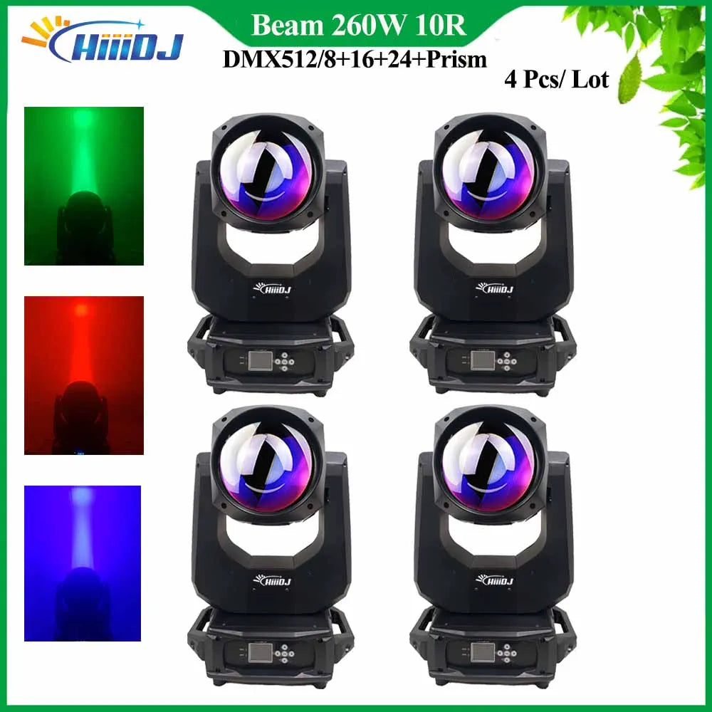 4PCS 260W Beam 10r Moving Head Lighting Beam 260W DMX512 Control Prisms Professional Stage Light DJ Club With 2 Flightcase