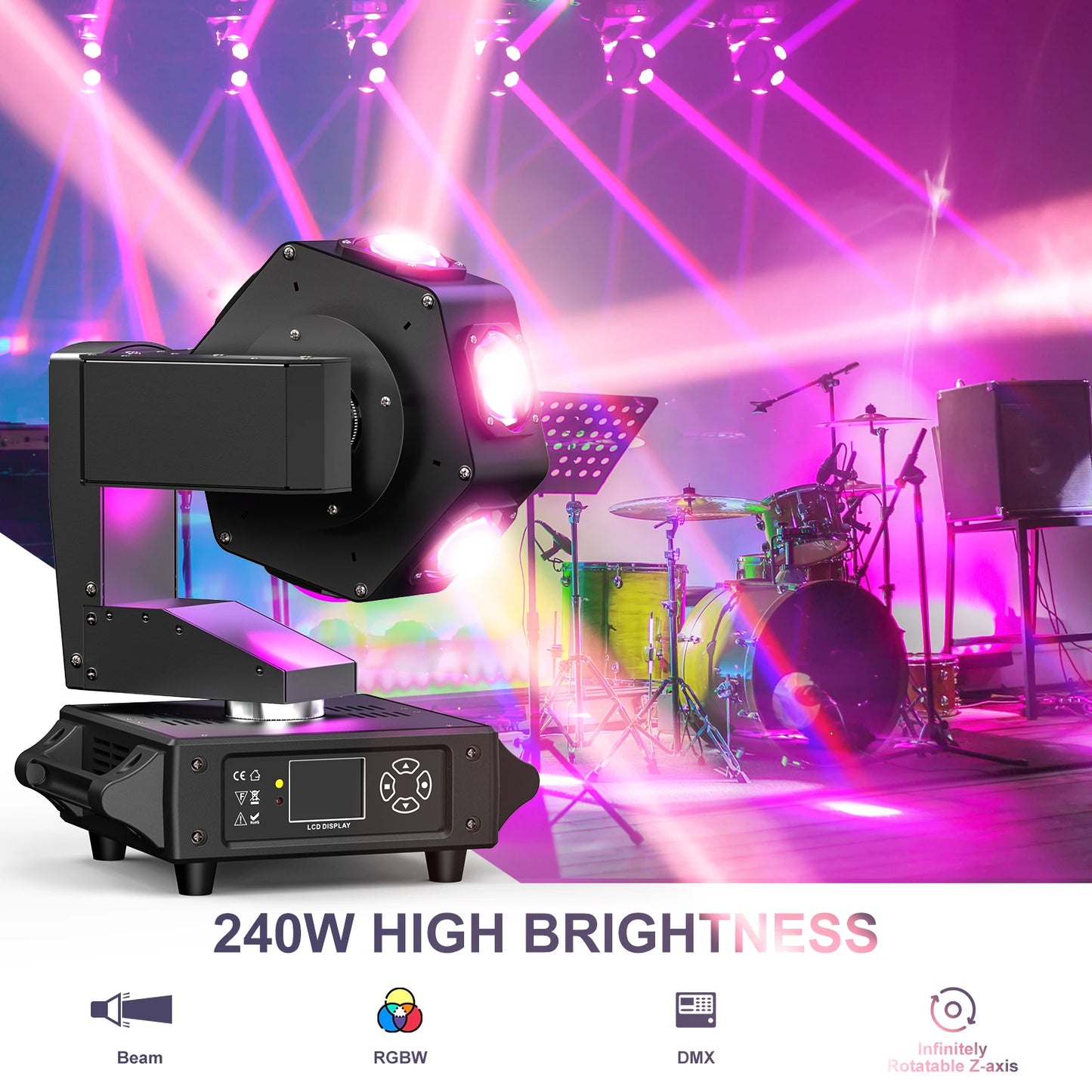 U'King 240W Beam Moving Head DJ Light 6LEDs RGBW 360° Rotating Stage Lights DMX512 For Disco Wedding Party Live Show Bar