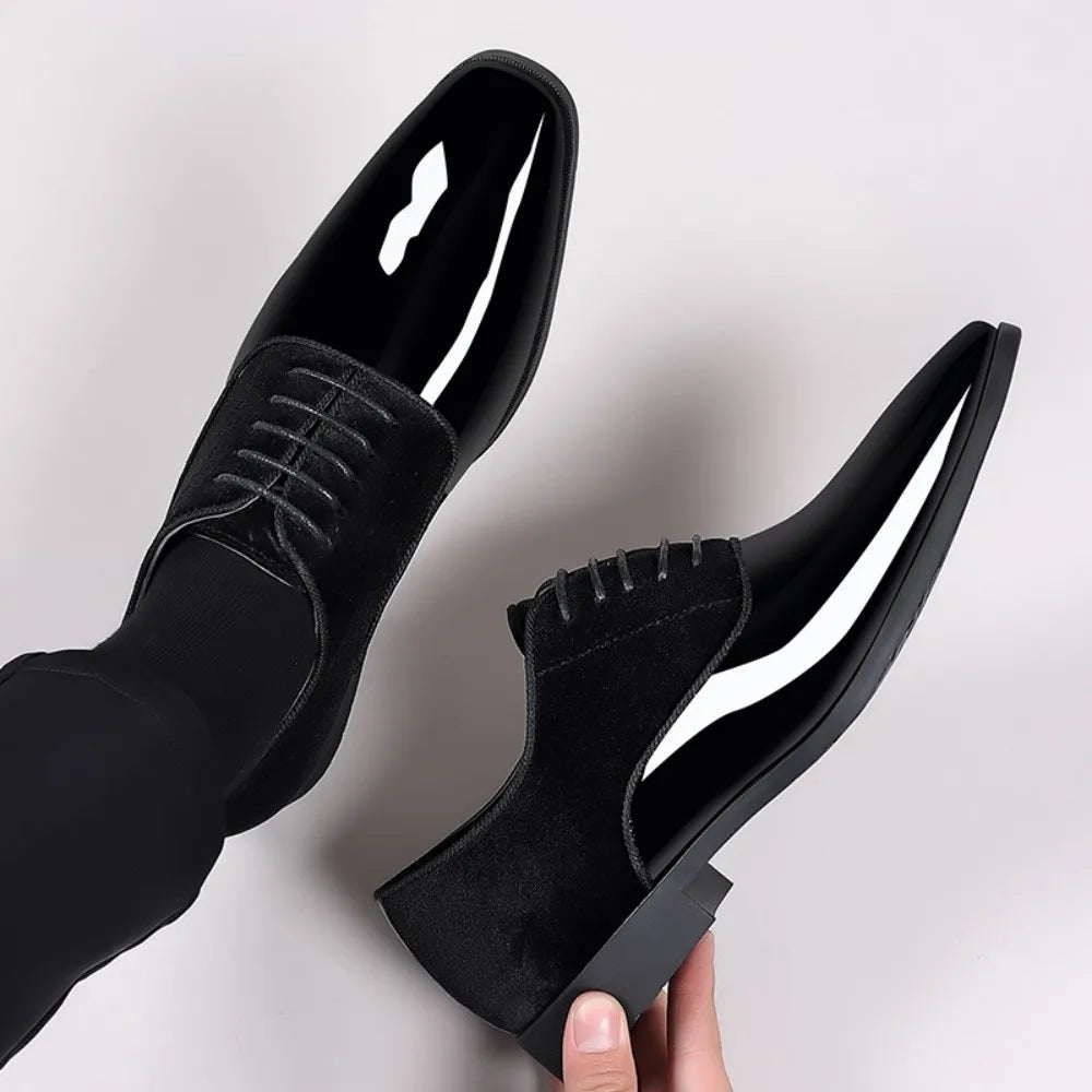 Mens Oxford Lace Up Dress Shoes High Gloss Square Toe