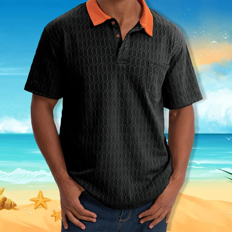 Men s Short Sleeve Patchwork Turn Down Collar Button Up Casual Shirt Fit Summer Fashion Top Streetwear