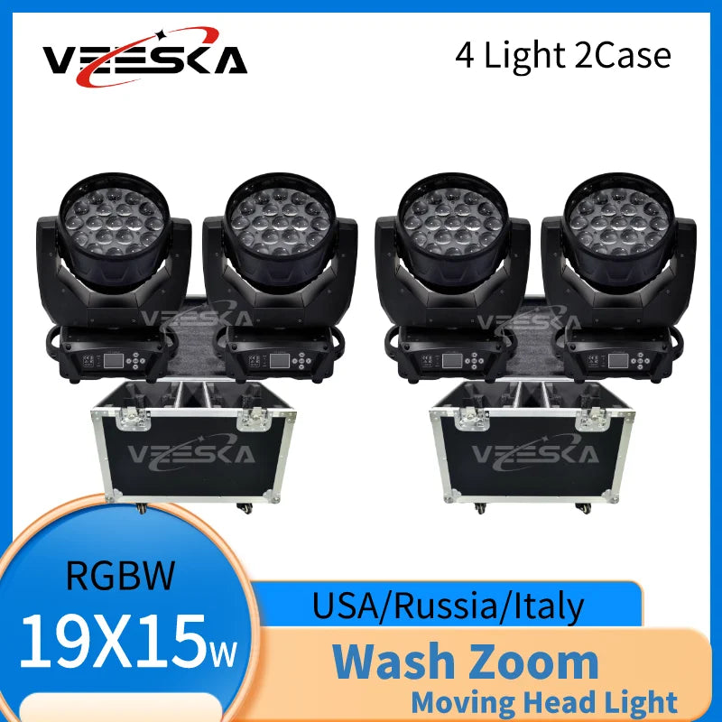 1-10PCS 19X15W Beam Wash Moving Head LED Zoom Lyre Wash Light RGBW Beam Effcect For Dj Light Wedding Party Show flight box