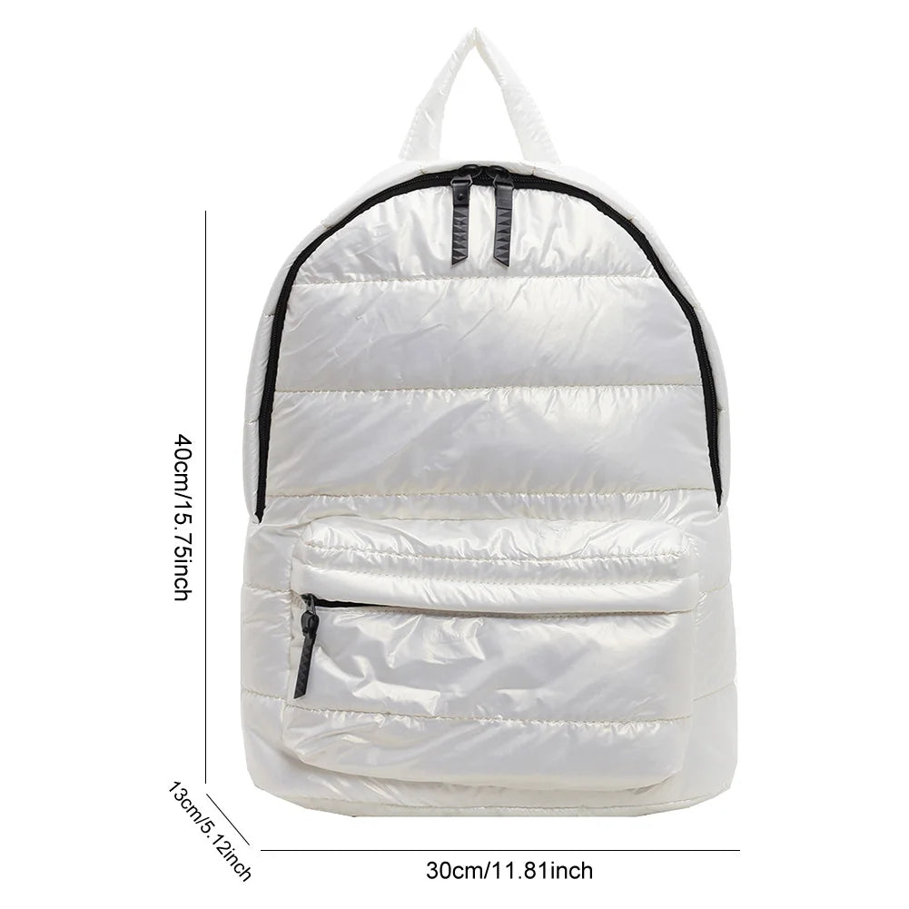 Solid Down Knapsack Large Capacity Quilted Backpack Teen Student Schoolbag Multi-pocket Rucksack Puffer Cotton Versatile Bookbag