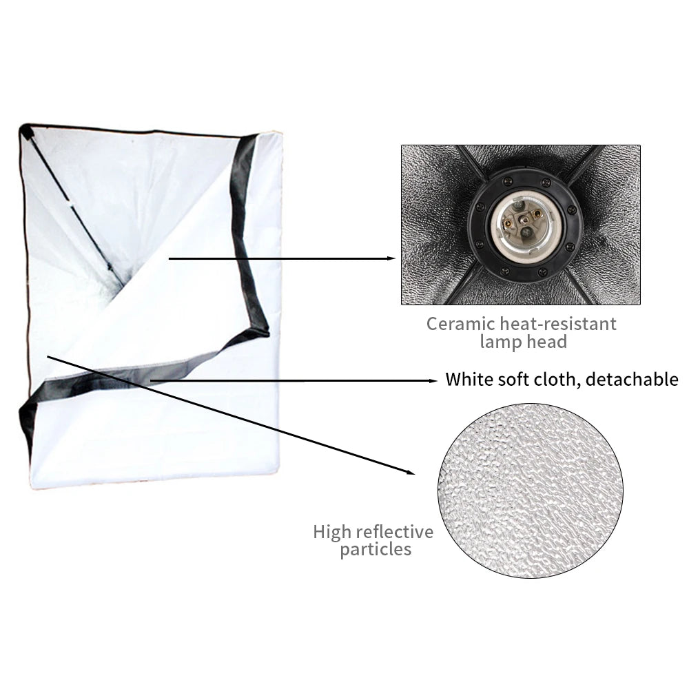 Photography 50x70CM Softbox Lighting Kits Professional Light System With E27 Photographic Bulbs Photo Studio Equipment