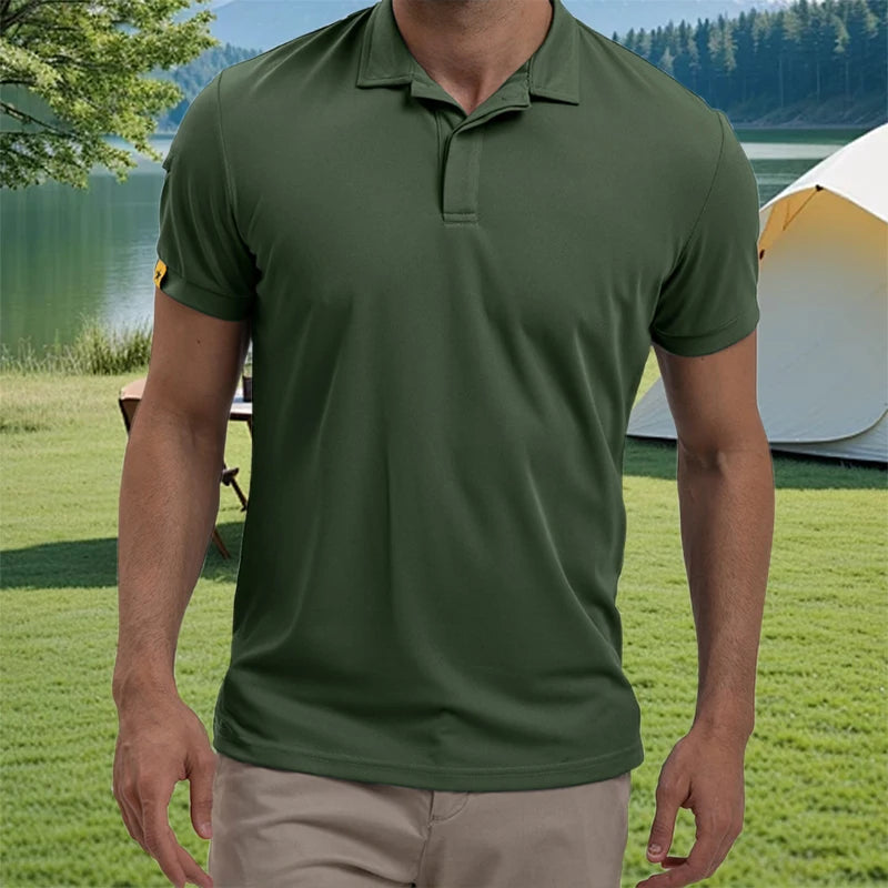 Men s Casual Short Sleeve Button Down Shirt with Turn-down Collar Solid Color Summer Top for Daily Wear and Outings