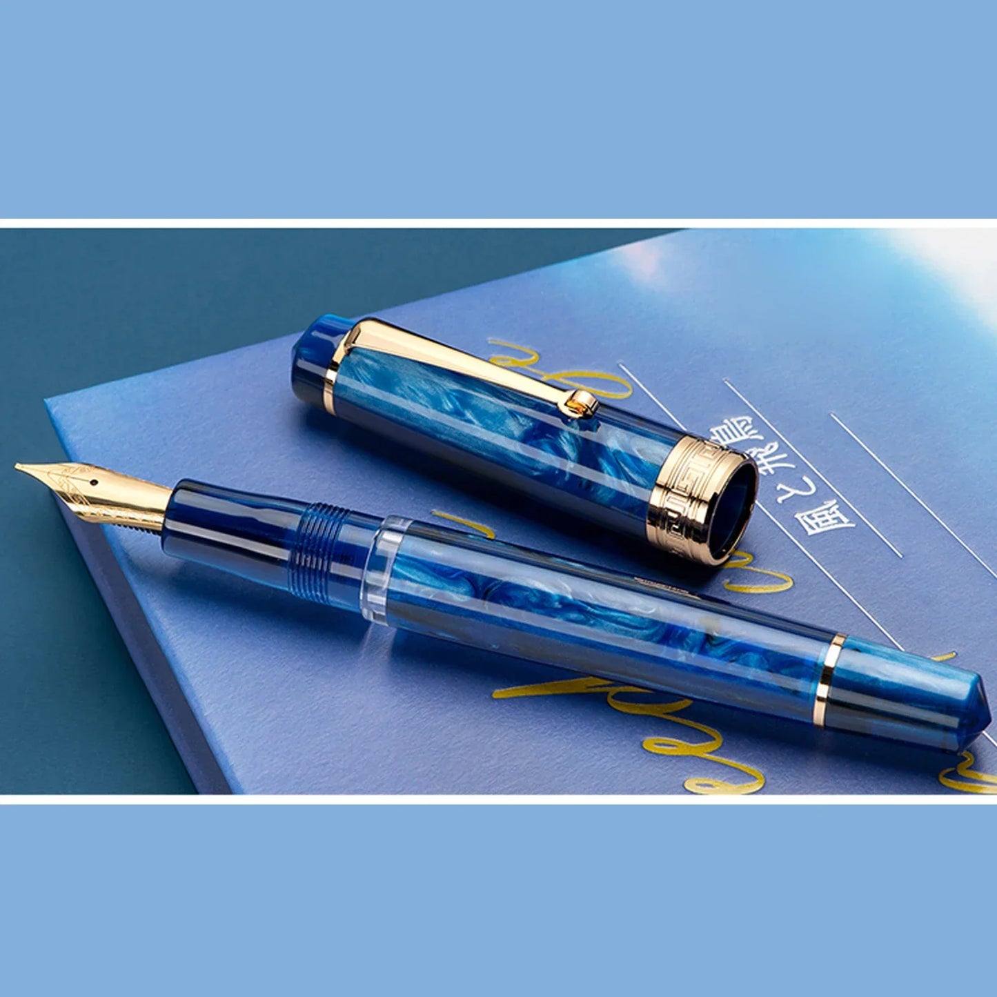 Asvine P20 Galaxy Resin Fountain Pen Piston Filling EF F M Nib Smooth Writing ink pens Office school supplies Gift Pen deep blue