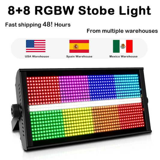 Kinusdjs LED Strobe RGBW LEDs 8+8 Segment Strobe Flash Light Professional DJ Disco Party Club KTV Concert Stage Lighting