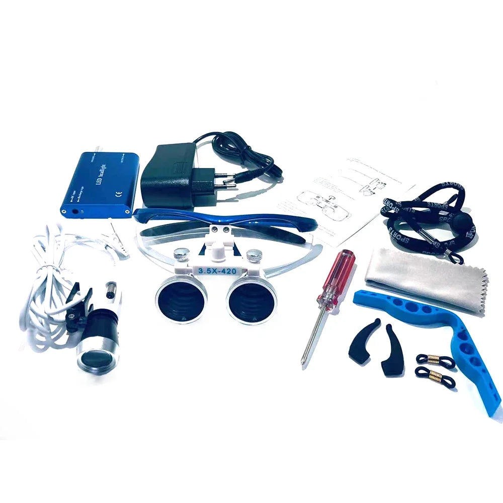 Dental Loupes With Light Professional Magnifying Glasses for Precision Work 2.5X/3.5X 420 Mm Led Head Magnifier Surgical Focus