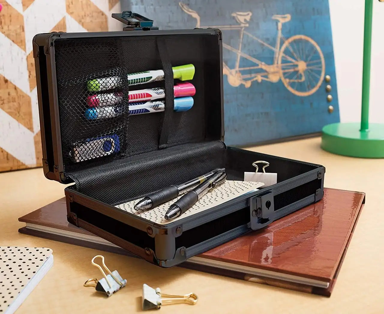 The New Vaultz Locking Supplies and Pencil Box in Black, for Elementary School