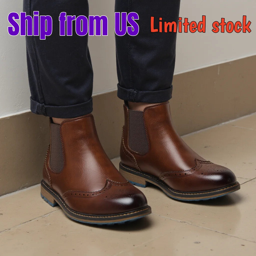 Zhejiang Classic Brogue Chelsea Boots For Men Leather