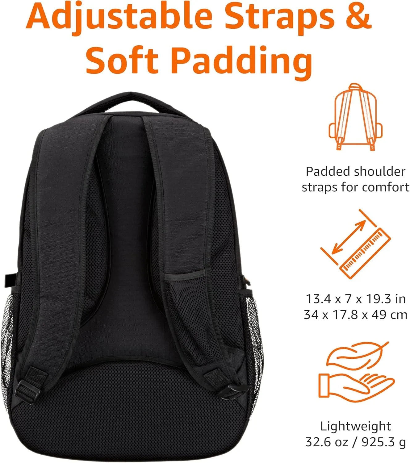 Basics Laptop Backpack for School, Work, Travel, Fits Up to 17-inch Laptops, Binders, Black