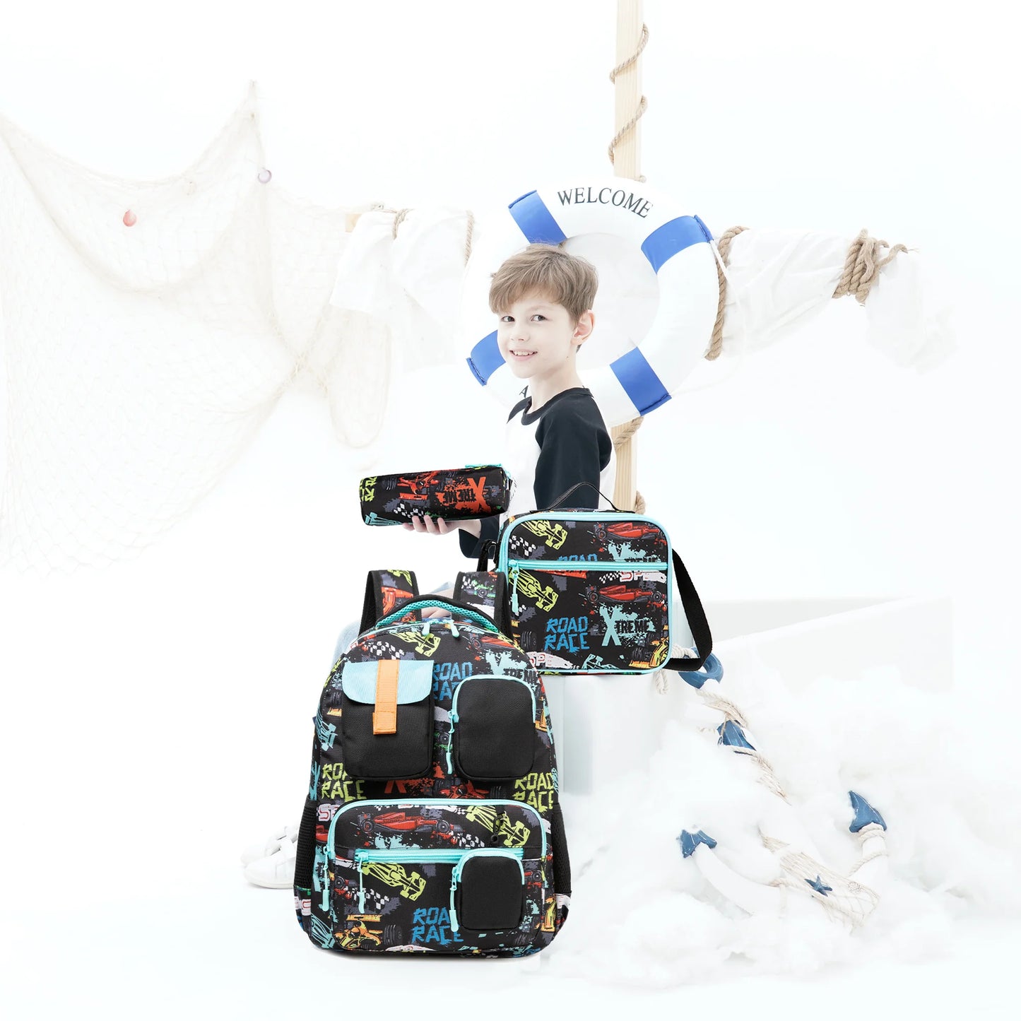 3PCS Backpacks For Boys School Backpacks For Elementary Students Ages 8-10 Kids Aesthetic Backpack Set