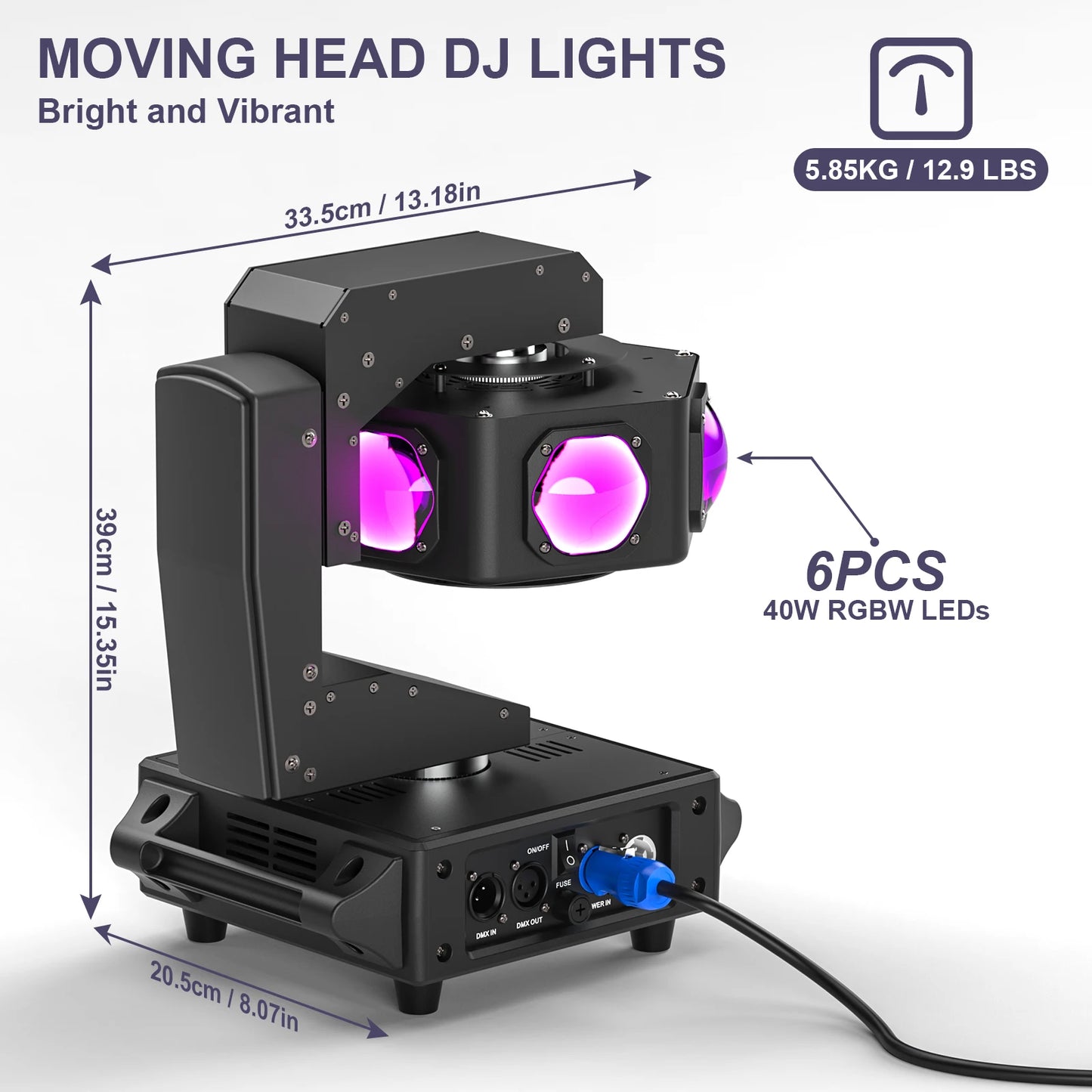 U'King 240W Beam Moving Head DJ Light 6LEDs RGBW 360° Rotating Stage Lights DMX512 For Disco Wedding Party Live Show Bar