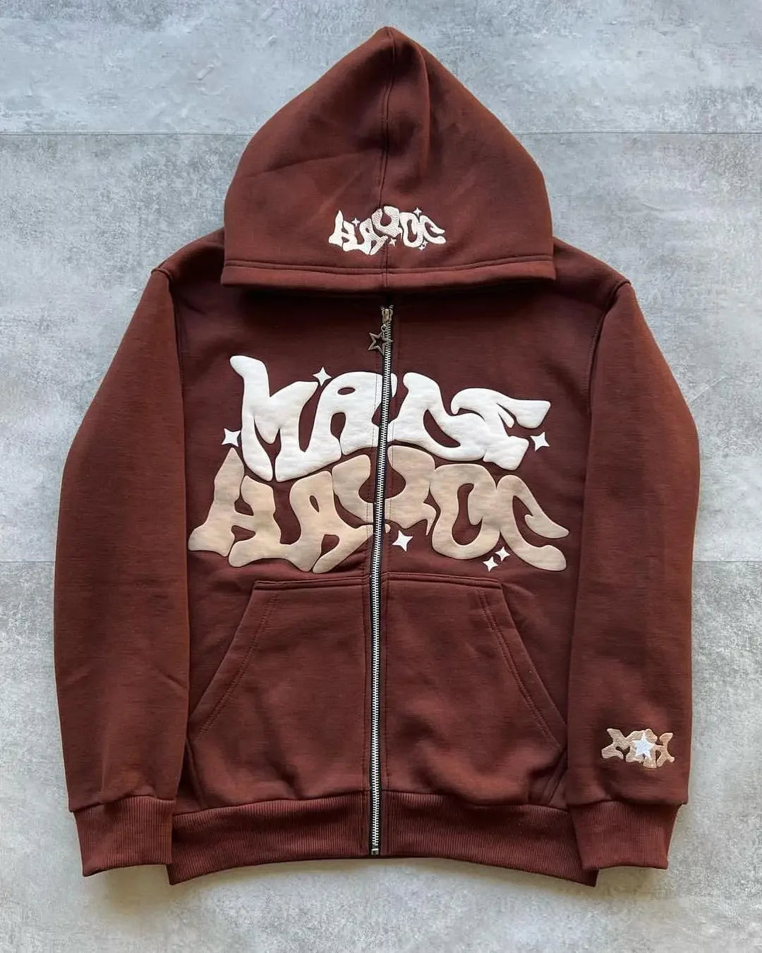 Diversified Y2k Trendy Zipper Hoodie Stars Big Letters Printed