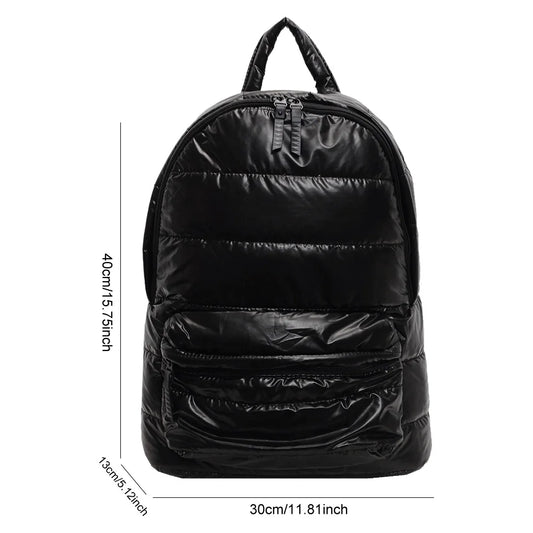 Solid Down Knapsack Large Capacity Quilted Backpack Teen Student Schoolbag Multi-pocket Rucksack Puffer Cotton Versatile Bookbag
