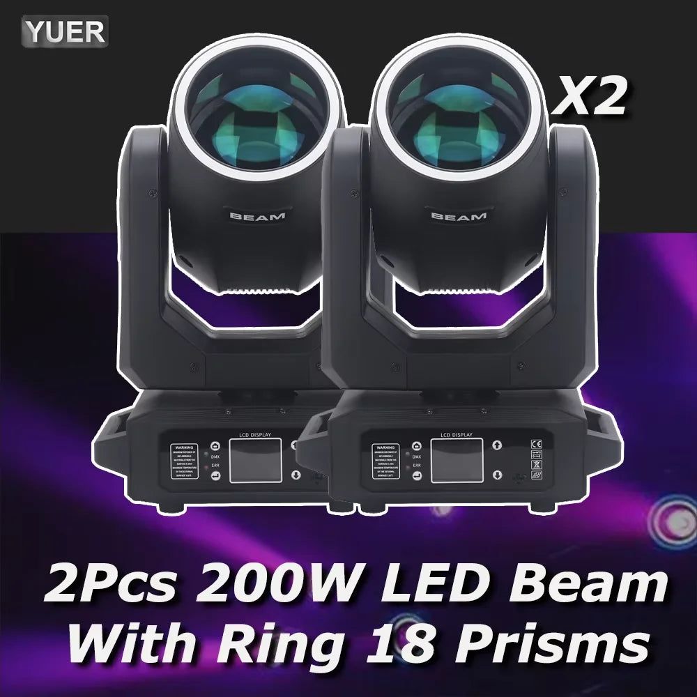 2Pcs/lot LED With Ring Moving Head Light 200W Beam+Spot+18 Rotating Prisms+Rainbow Effect Dmx Stage Light Effect Light Disco Dj
