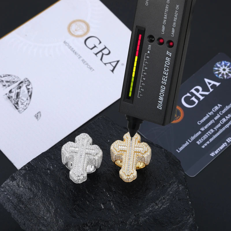 Baguette Cross Rings S925 Silver Moissanite Jewelry