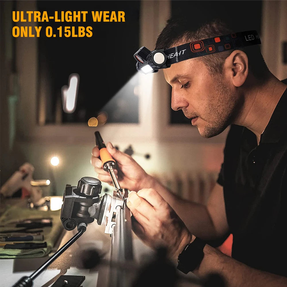 2PCS 990W COB LED Mini Headlamp USB Fast Flash Charging Powerful Flashlight Rechargeable Headlight for Camping Hiking