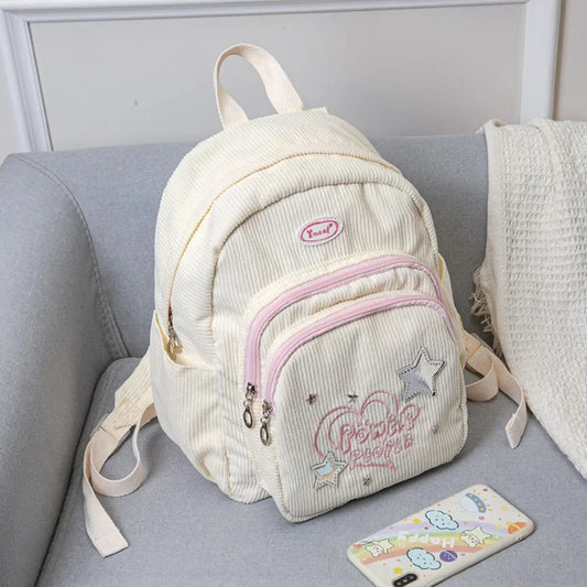 Corduroy Backpack Stylish Laptop Backpack Cute Trendy Teenagers Daypack Multi-pocket Casual Book Bag for Kids Students