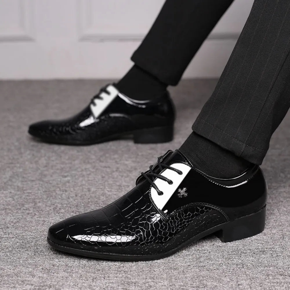 Closure Cracked Stripe Derby Shoes Mens Formal Oxford
