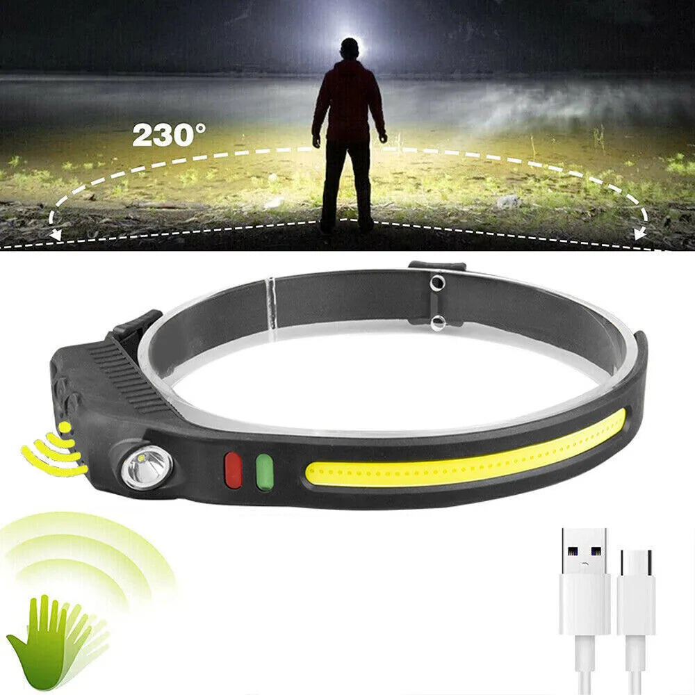 2PCS COB LED Headlamp Headlight Torch Work Light Bar Head Band Lamp USB Charging