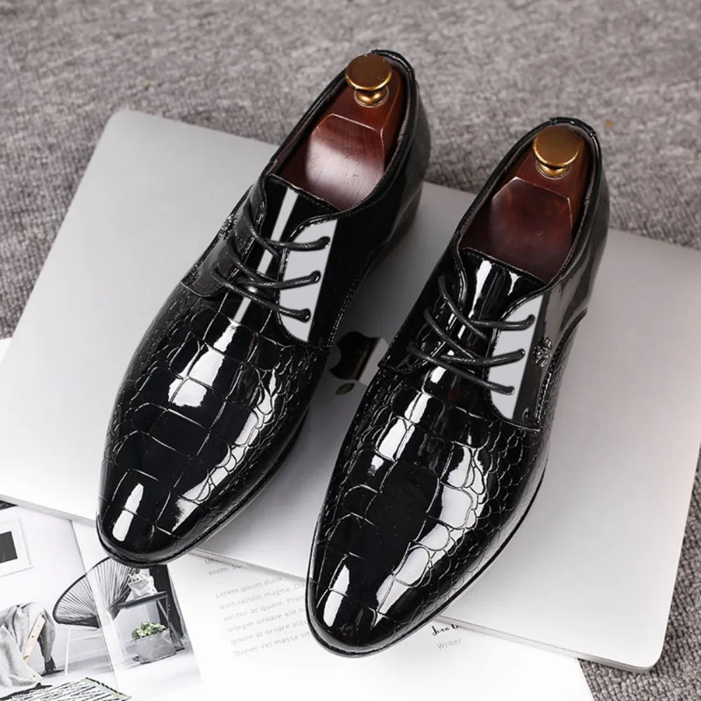 Closure Cracked Stripe Derby Shoes Mens Formal Oxford