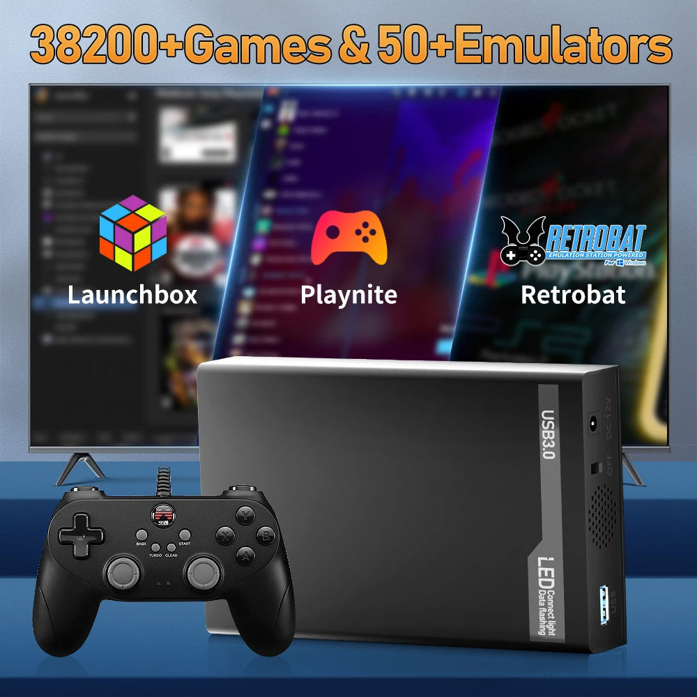 500G Retro Gaming HDD Console with 38200+ Games for XBOX/PS3/PS2/Switch/Wii/WiiU/DC/NES