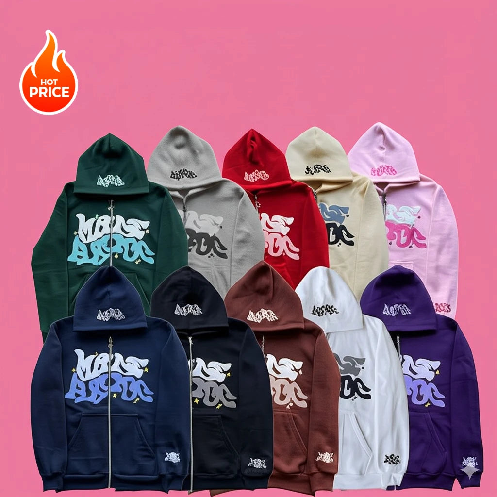 Diversified Y2k Trendy Zipper Hoodie Stars Big Letters Printed