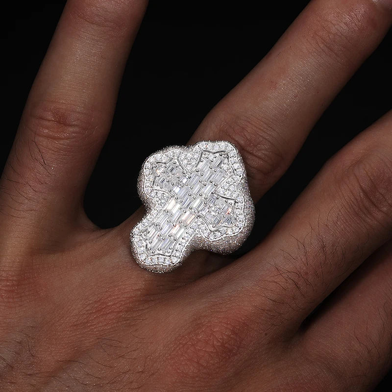 Unisex Baguette Moissanite Cross Rings S925 Jewelry