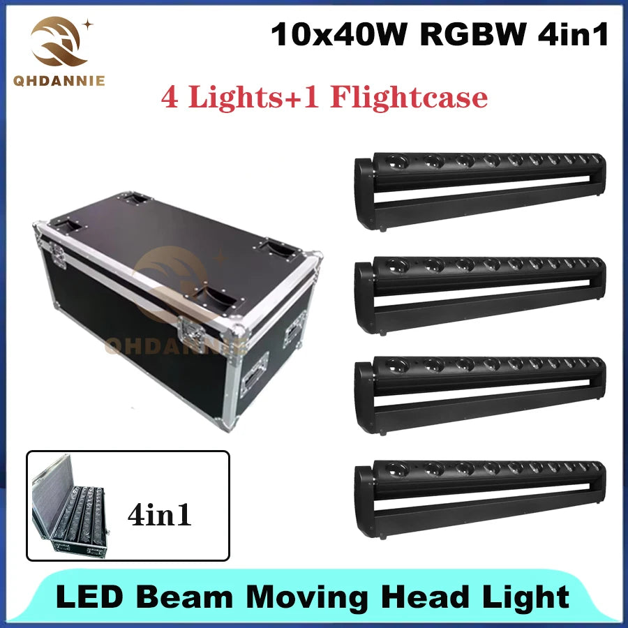 LED 10x40W RGBW 4in1 Beam  Moving Head  Light With Flightcase DMX512 DJ Projector Lights For Bar Party KTV Christmas Effect Lamp