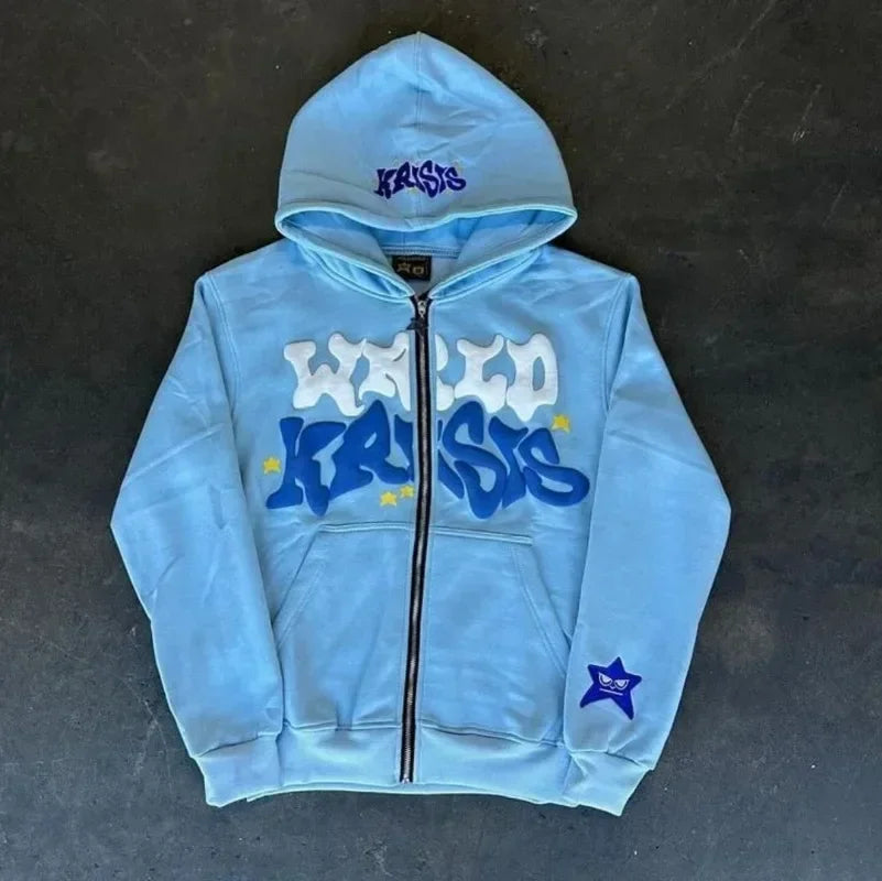 Diversified Y2k Trendy Zipper Hoodie Stars Big Letters Printed