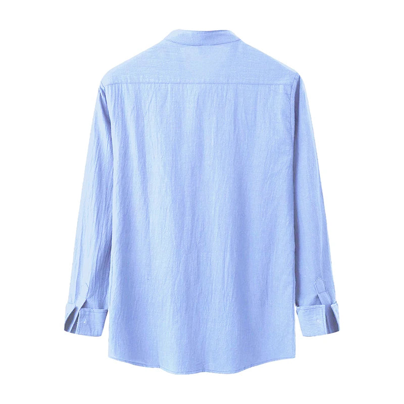 Men s Spring Autumn Casual T-shirts Long Sleeve Mock Neck Solid Color Button Up Shirt