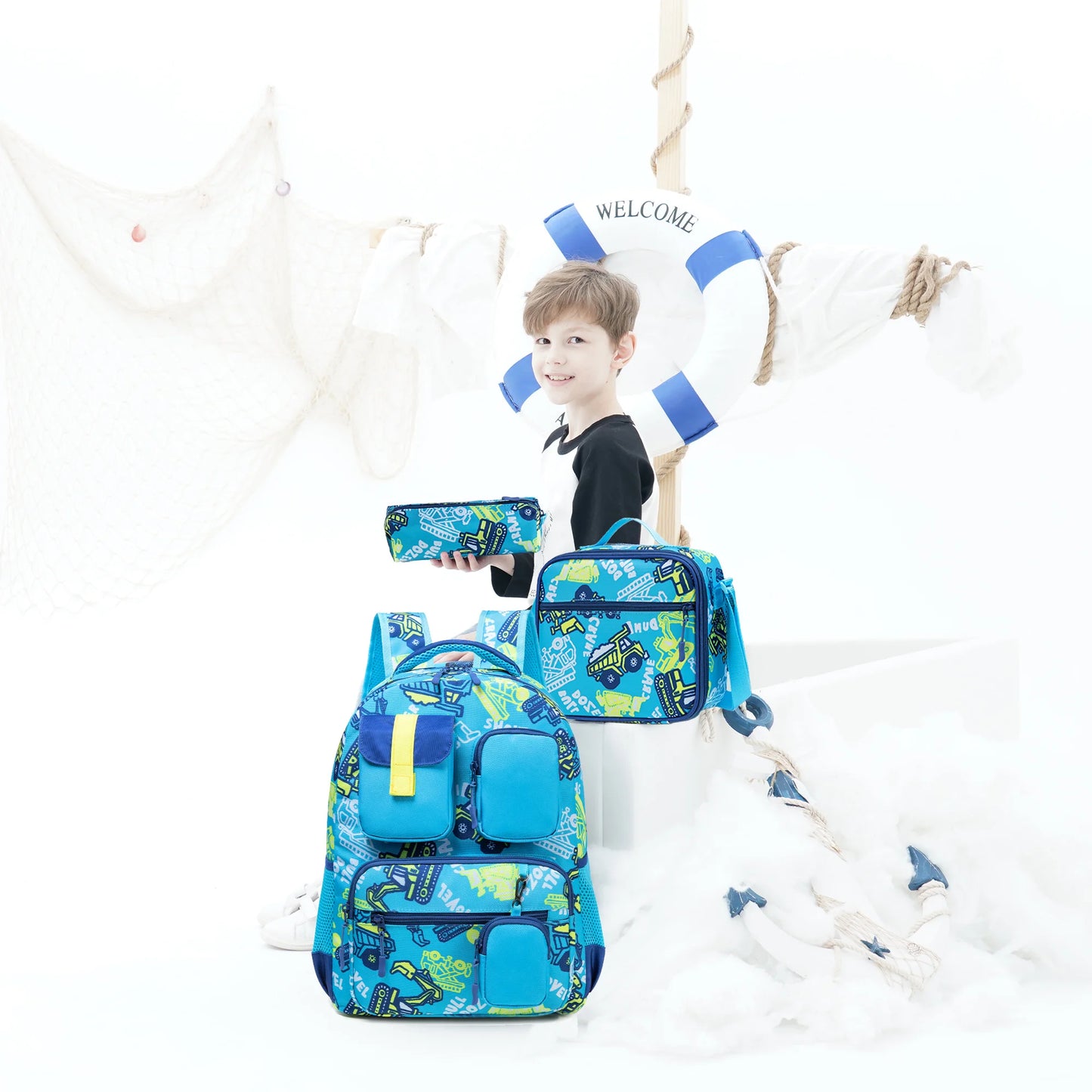 3PCS Backpacks For Boys School Backpacks For Elementary Students Ages 8-10 Kids Aesthetic Backpack Set