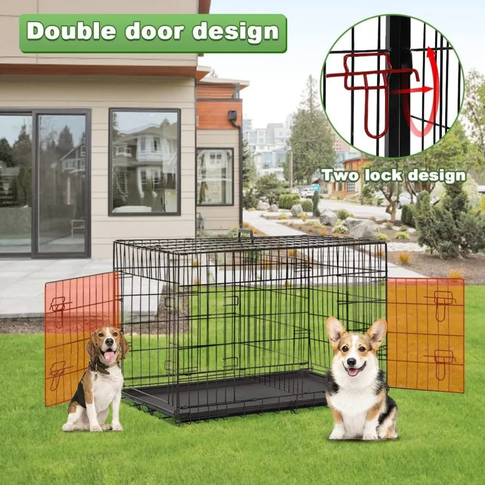 Dog Crates for Large Dogs Folding Mental Wire Crates Dog Kennels Outdoor and Indoor Pet Dog Cage Crate with Double-Door
