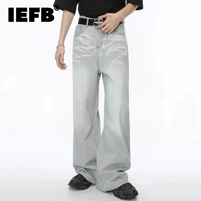 IEFB Straight Male Jeans Vintage Men's Denim Pants Tie-dyed Design
