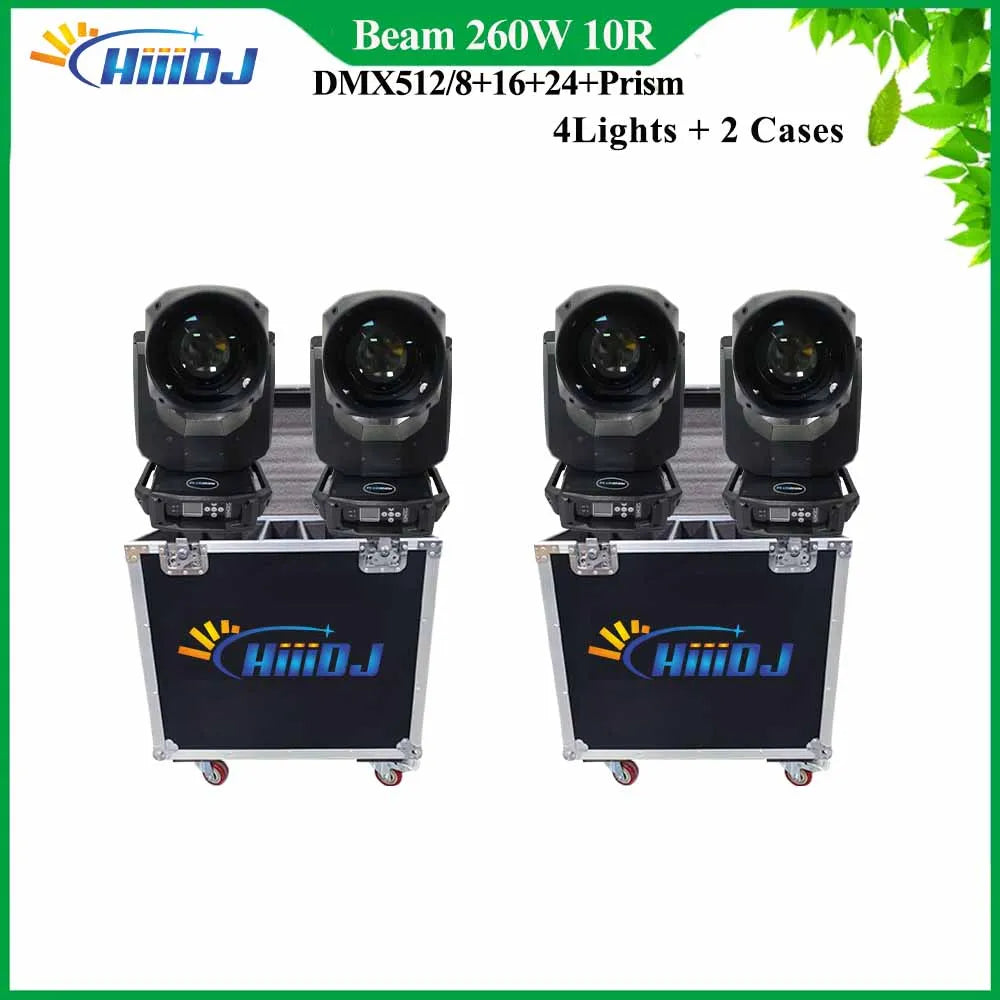4PCS 260W Beam 10r Moving Head Lighting Beam 260W DMX512 Control Prisms Professional Stage Light DJ Club With 2 Flightcase