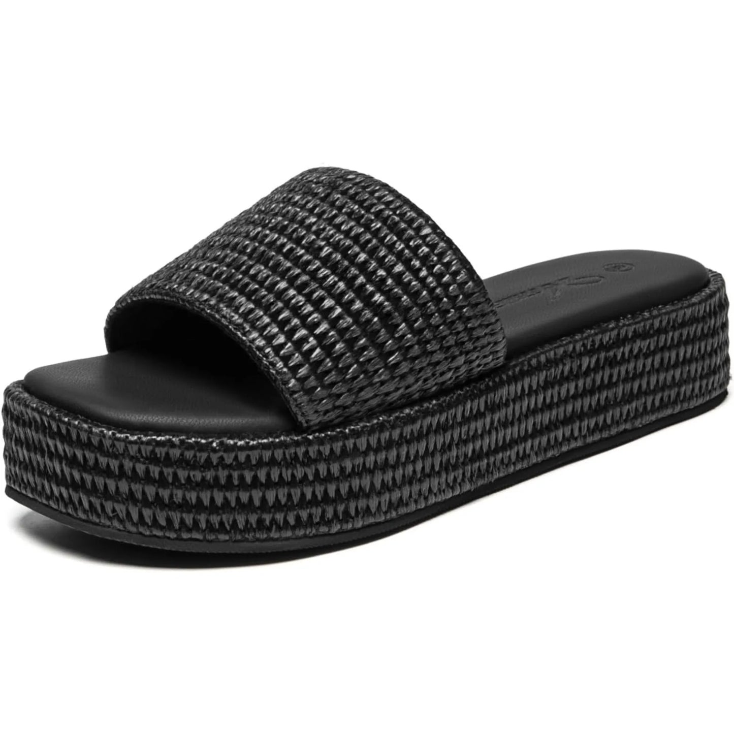Athlefit Women's Platform Raffia Sandals Comfortable Open Toe Slip On Beach Slides Sandals for Summer Casual