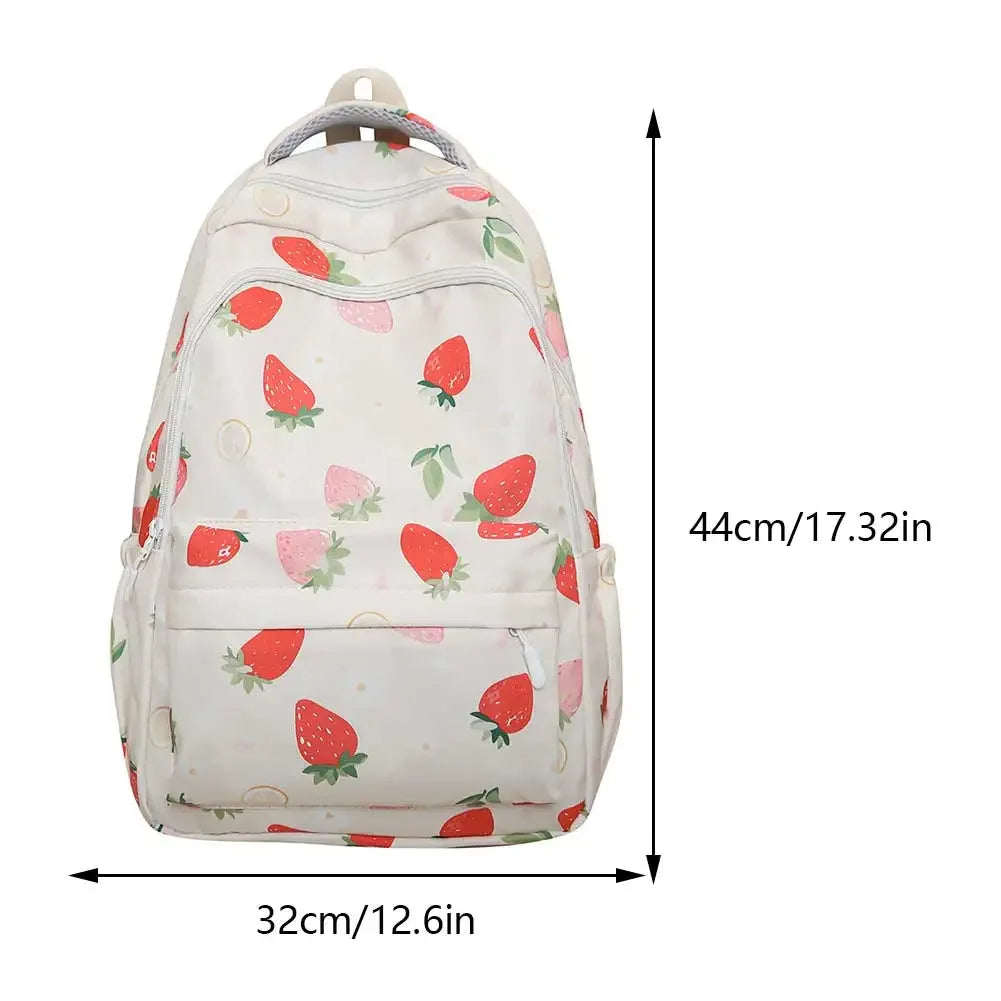 Women Strawberry Pattern Backpack Adjustable Strap Strawberry School Backpack Large Capacity Students Daily Backpack